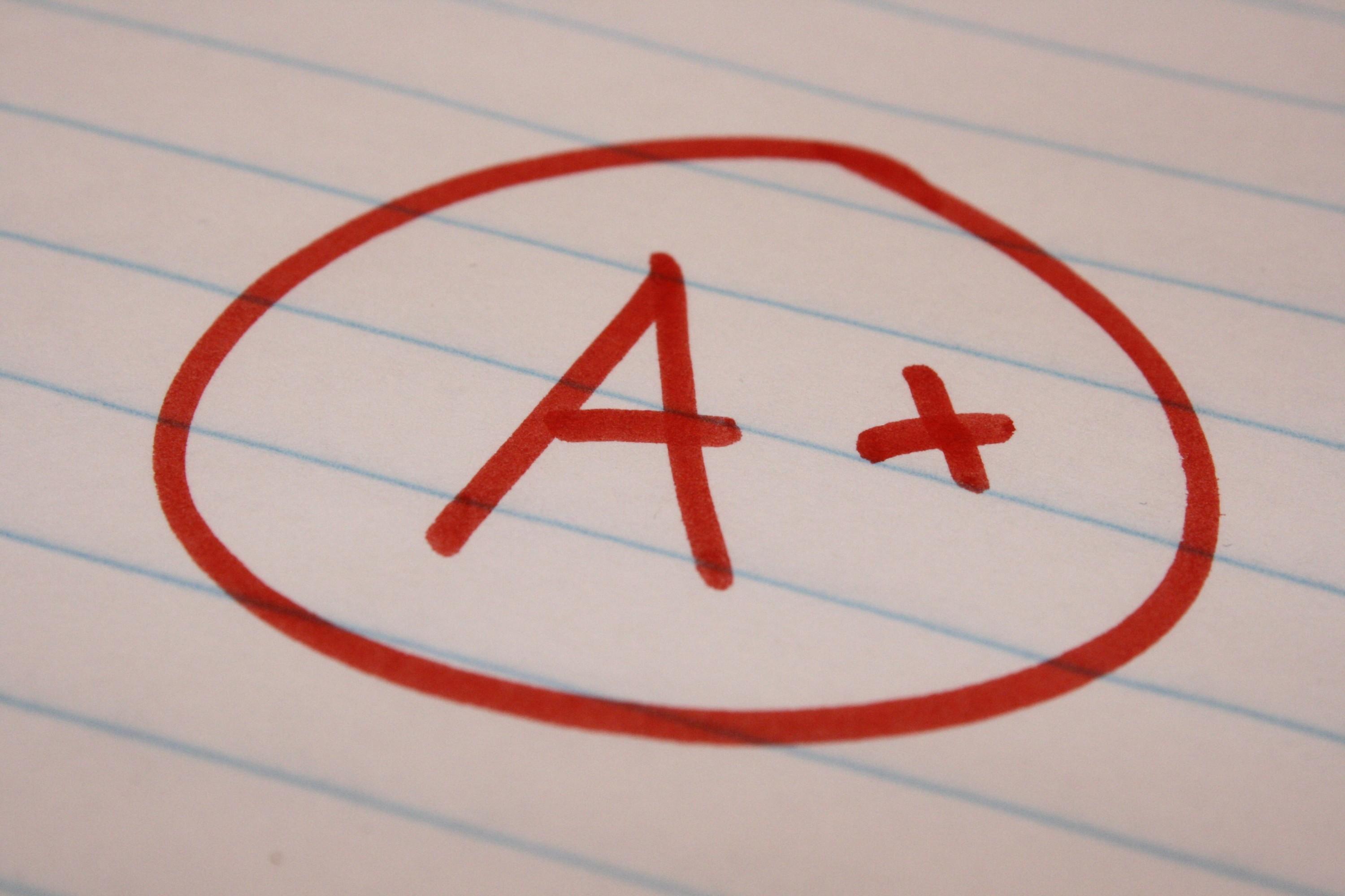 A+ Grade Rounded in Red on a Piece of Paper