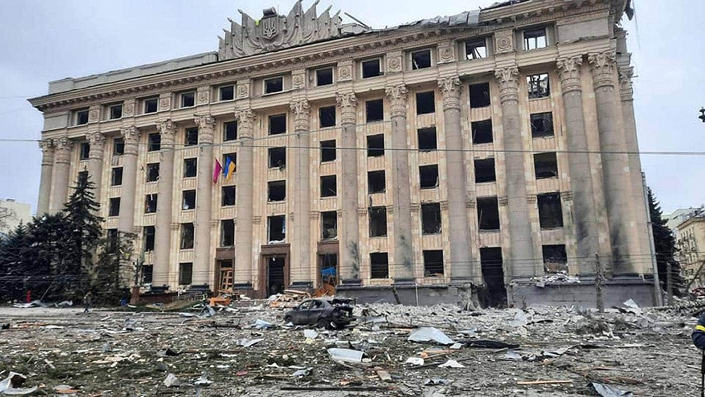 public building of ukraine in ruins